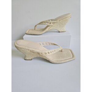 Dolce Vita Nullah Raffia Thong Slip On Wedge Sandals Shoes Natural Beige 11